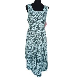 Xhilaration Asymmetrical Handkerchief Hem Mint Green Black Dots Tank Midi Dress
